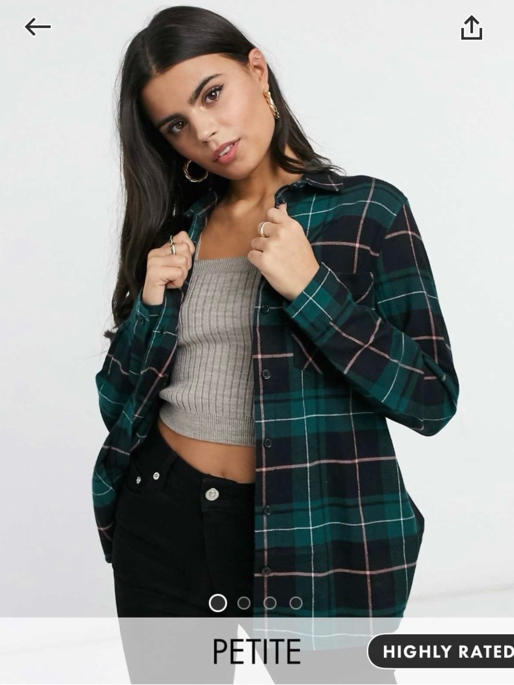 New Look Petite Green & Pink Plaid Flannel Button Down Shirt - Size US 4 (EUC)